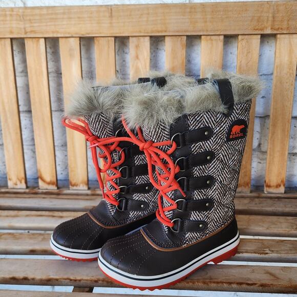 Sorel Tofino Tall Herringbone Fur Winter Boots Women SZ 6 - Picture 1 of 7